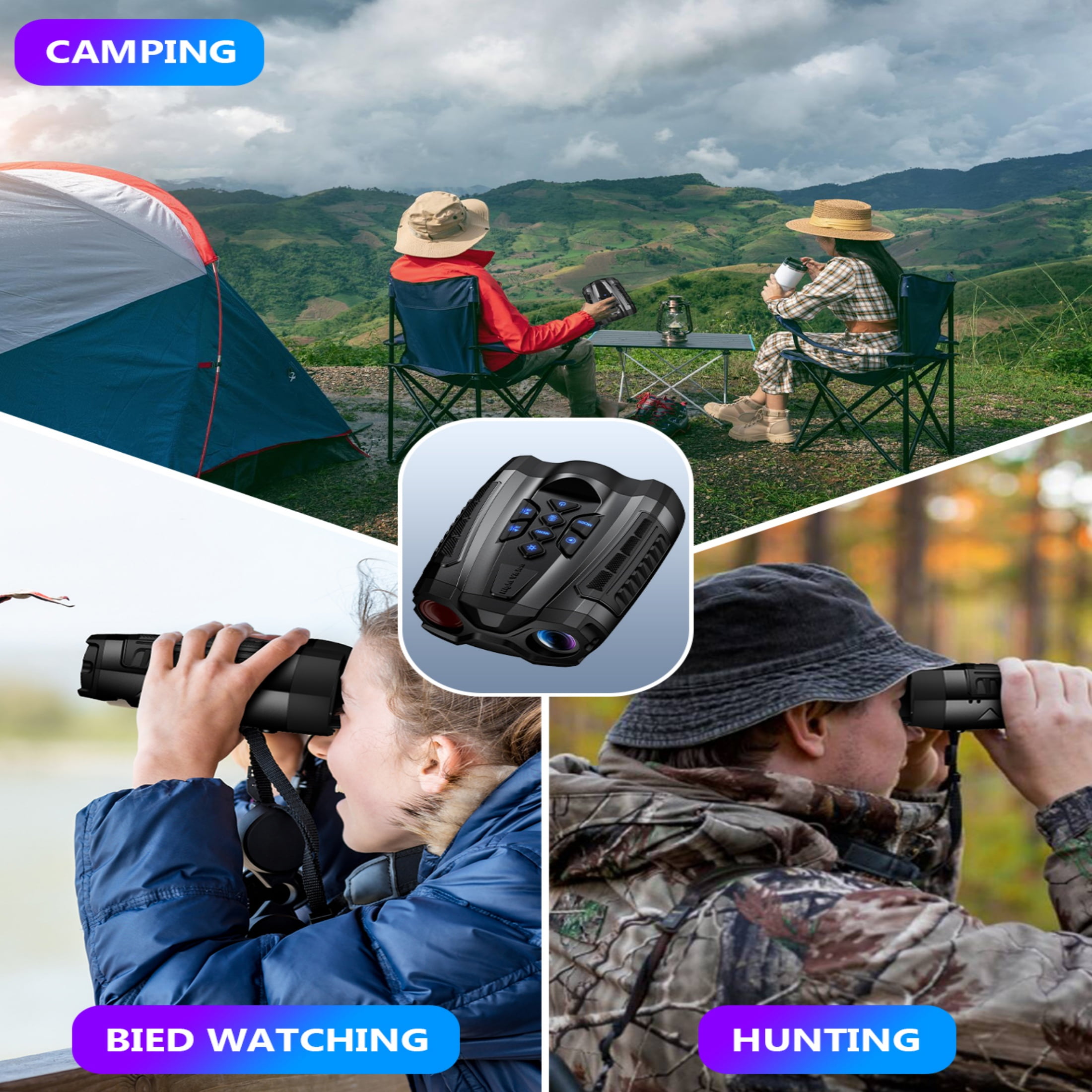 WARMTUYO Night Vision Goggles, 10X Digital Zoom, 9 Level Infrared Hunting Binoculars for Adults, 3.5" HD Display High Powerful Digital Binoculars, with 32GB TF Card  - Black