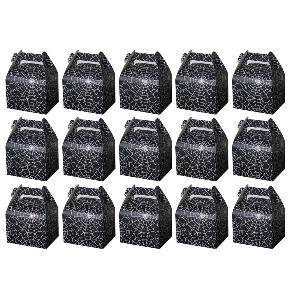 24 Pcs Portable Black Candy Boxes Halloween Treat Paper Bags Spiderweb ...