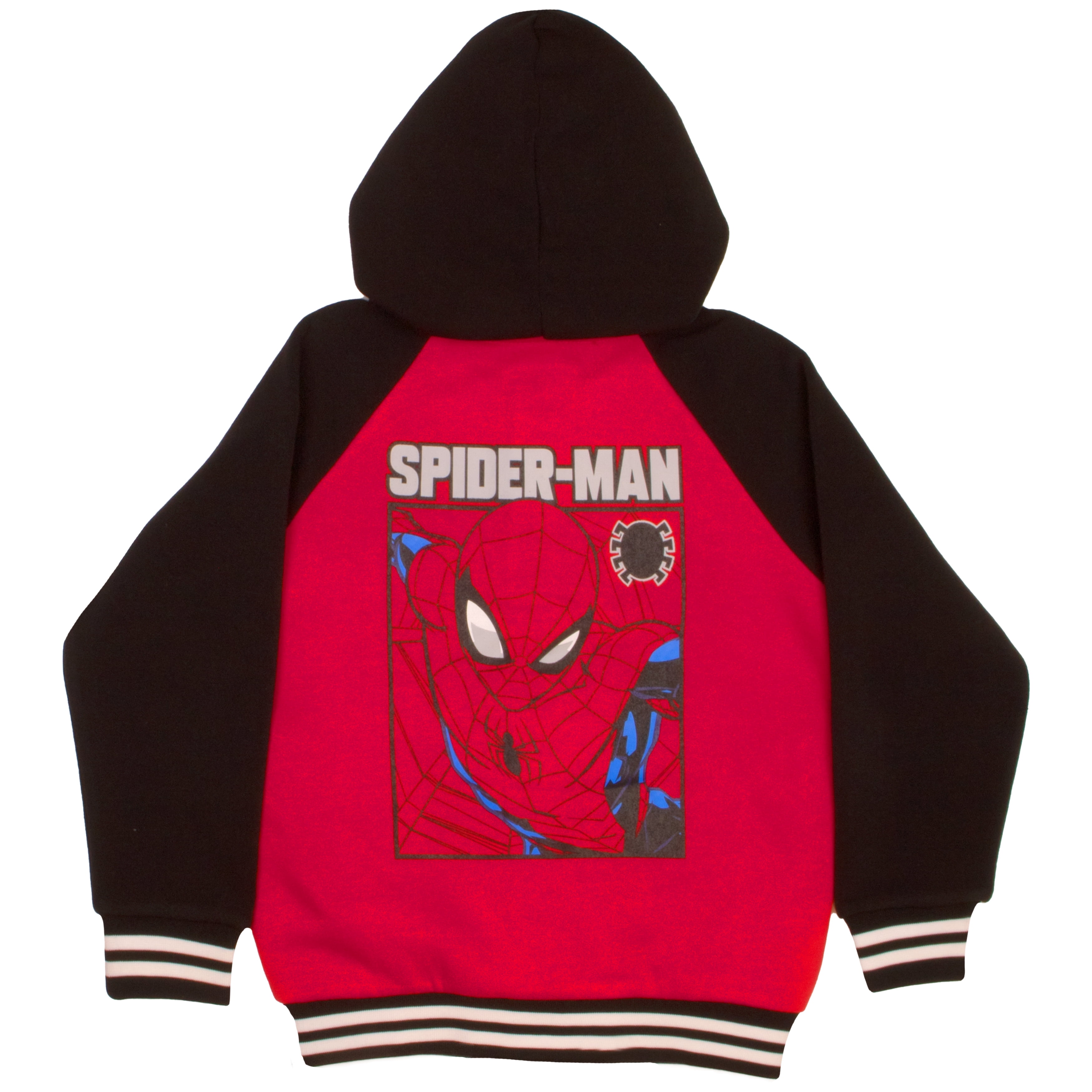Marvel Comics Boys Avengers and Spider-Man Superheroes Button-Up Hooded Varsity Jacket for Kids and Toddlers (Size 4-16)