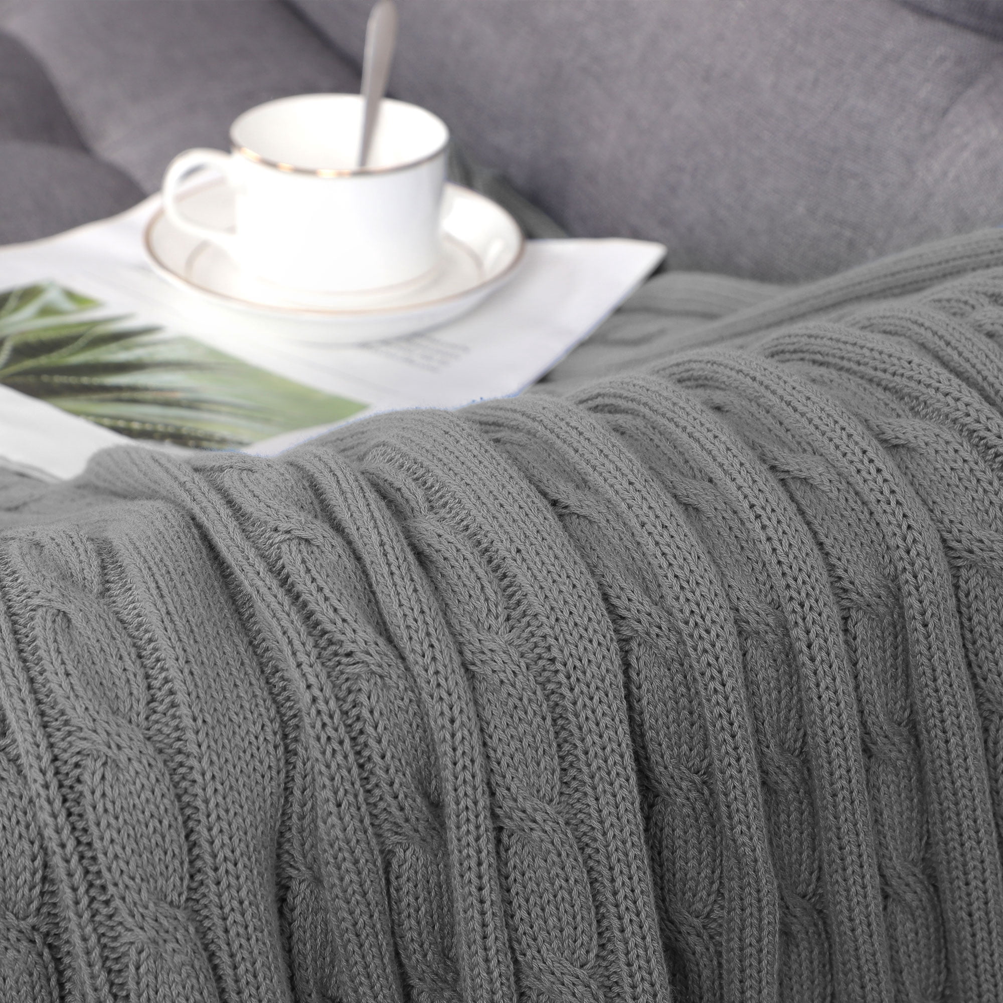 Unique Bargains Cable Knitted Bed Sofa Throw Blanket Grey 47" x 71"
