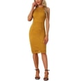 thumbnail image 2 of INSPIRE CHIC Women's Elegant Lace Dress Halter Neck Sleeveless Bodycon Cocktail Sheath Midi Dress Dark Yellow XS, 2 of 5
