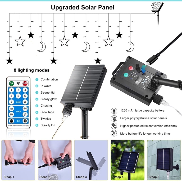 Rirool 138LED Solar String Lights, Star & Moon Design photo 7