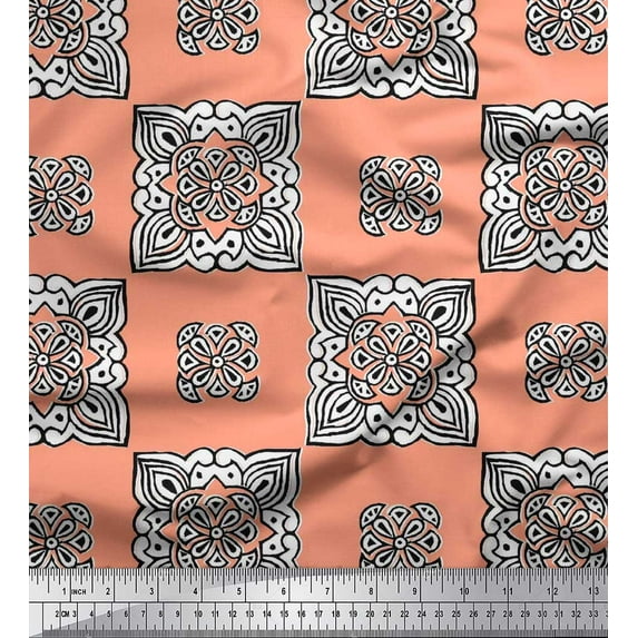 Soimoi Cotton Jersey Fabric Floral Block Print Fabric by The Yard 58 Inch Wide