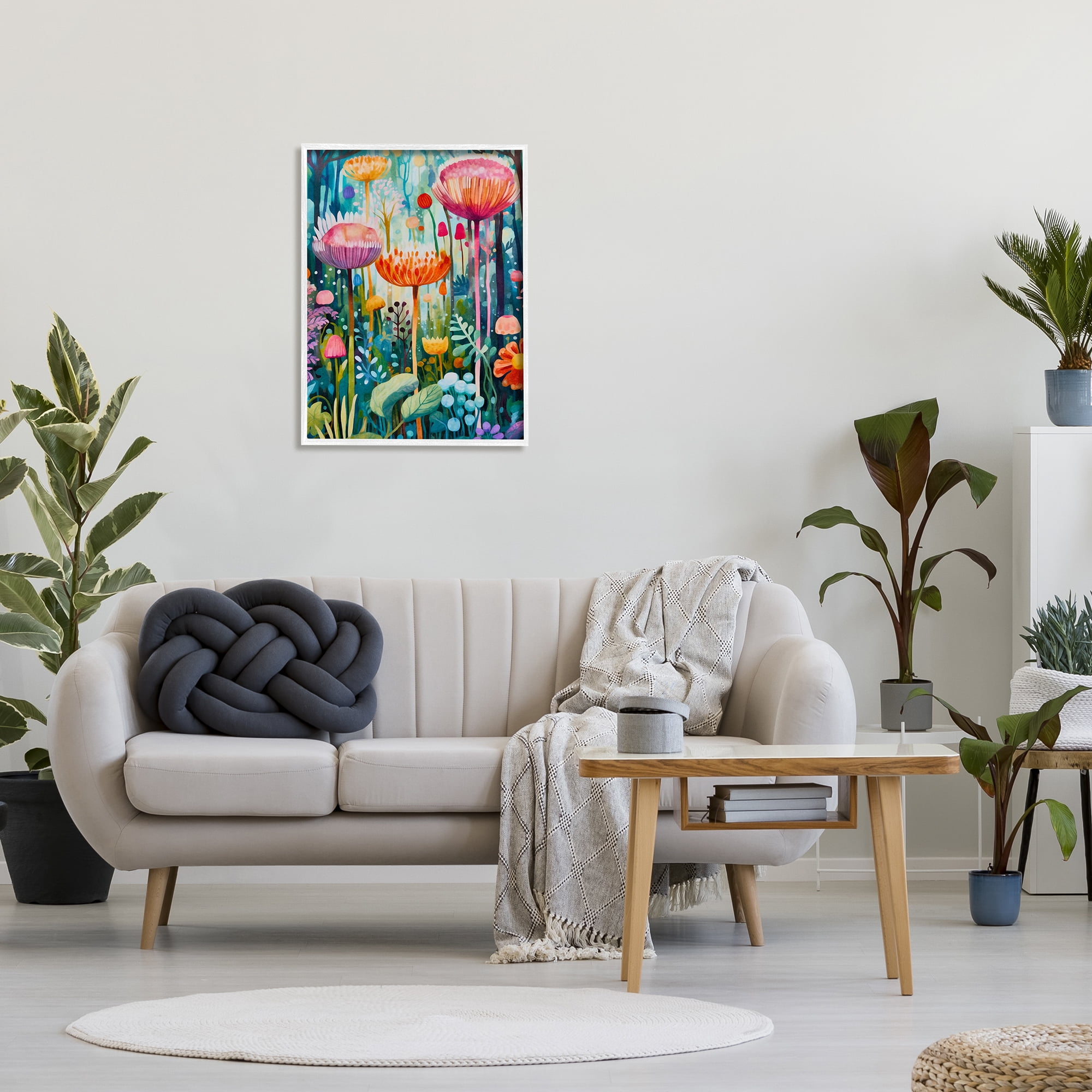 Stupell Industries Whimsical Garden Landscape Botanical & Floral Painting White Framed Art Print Wall Art, 24 x 30