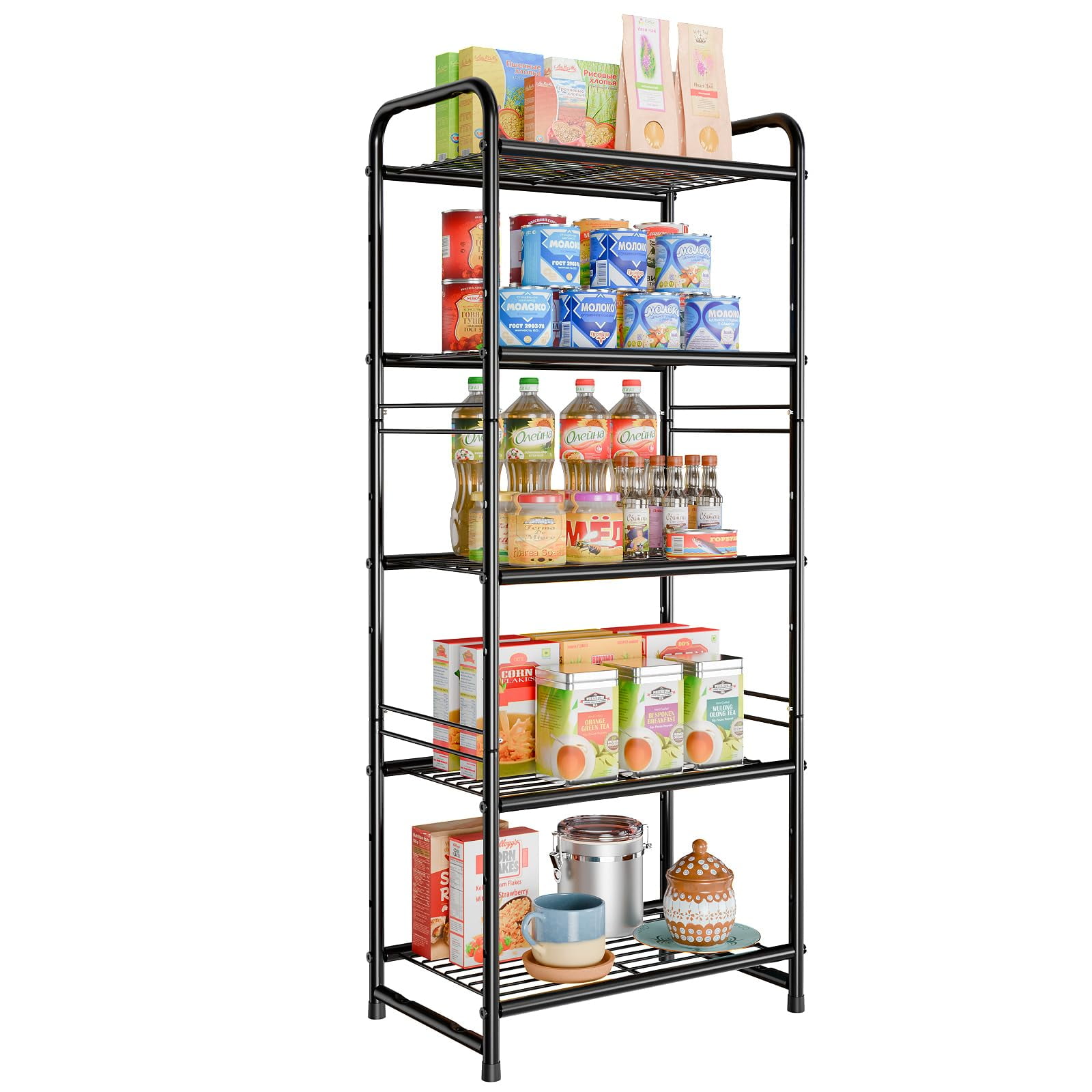 5-Tier Wire Shelving Unit Heavy Duty Metal Storage Shelves, 300 lb Load Capacity, Black