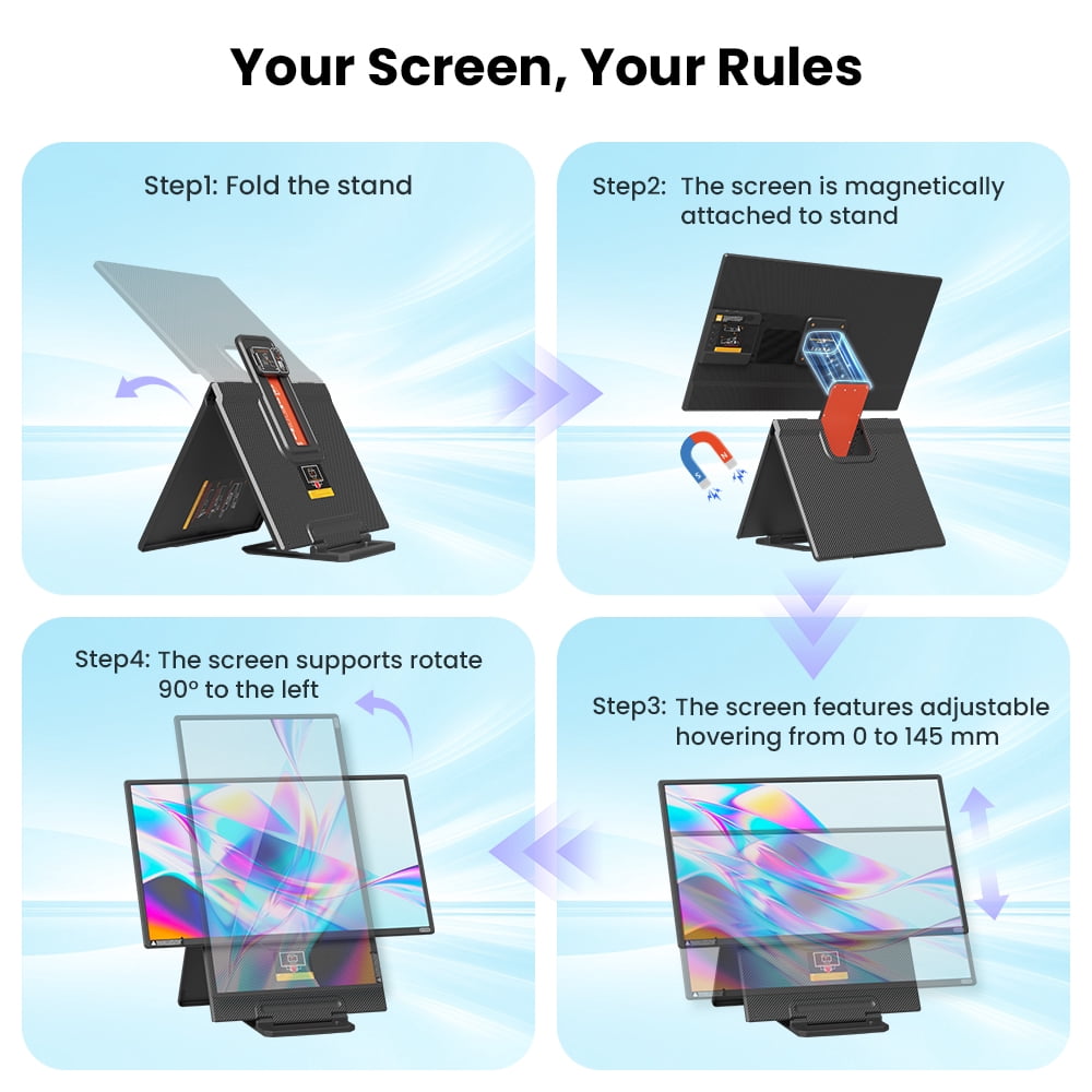 24" Large Portable Monitor, 2026 Upgraded FHD 1080P 100Hz Portable Screen for Laptop, 125% sRGB IPS Portable Second Monitor with Adjustable Stand for Windows/Mac/Linux/Chrome