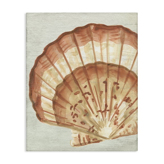 Stupell Industries Clam Shell in Beige Nautical & Beach Painting Wrapped Canvas Art Print Wall Art, 16 x 20