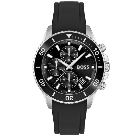 Hugo Boss Admiral Chronograph 1513912 Black Dial Silicone Band 45mm Mens Watch