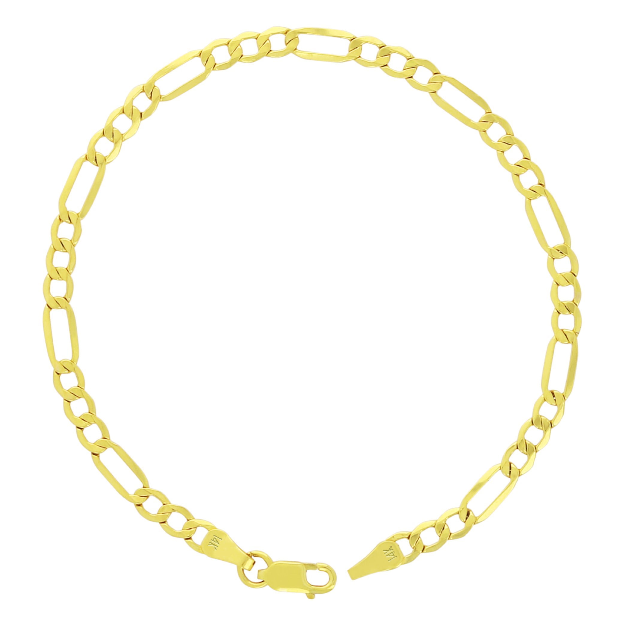 Nuragold 14k Real Yellow Gold Figaro Link 4.5mm Chain Bracelet (7"-9") Italian Jewelry for Men & Women