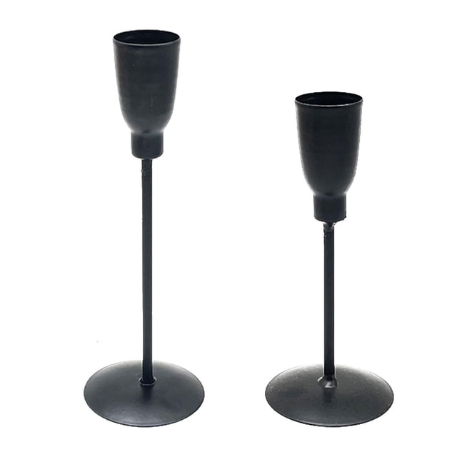 Candelero de hierro de 2 uds., candelabro decorativo de pilar, soporte para velas para regalos, adorno de mesa para aniversario Negro