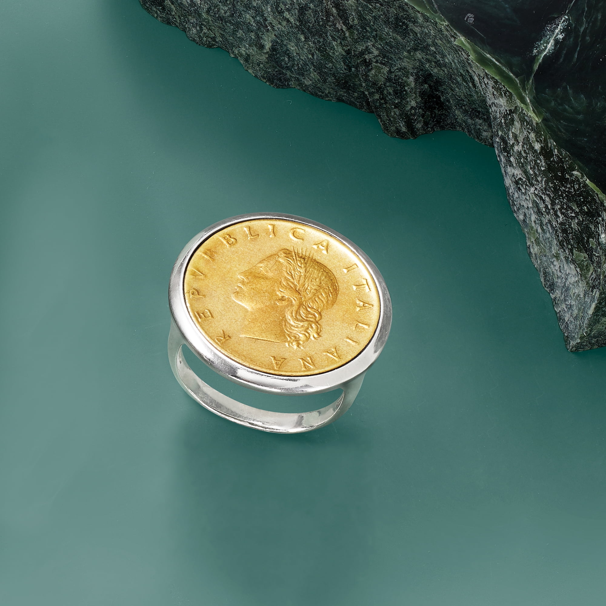 Ross Simons Italian Genuine 20 Lira Coin Ring in Sterling Silver
