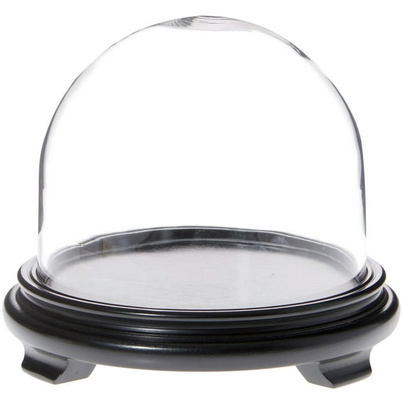 Plymor 8" x 6.5" Glass Display Dome Cloche (Black Wood Veneer Footed Base)