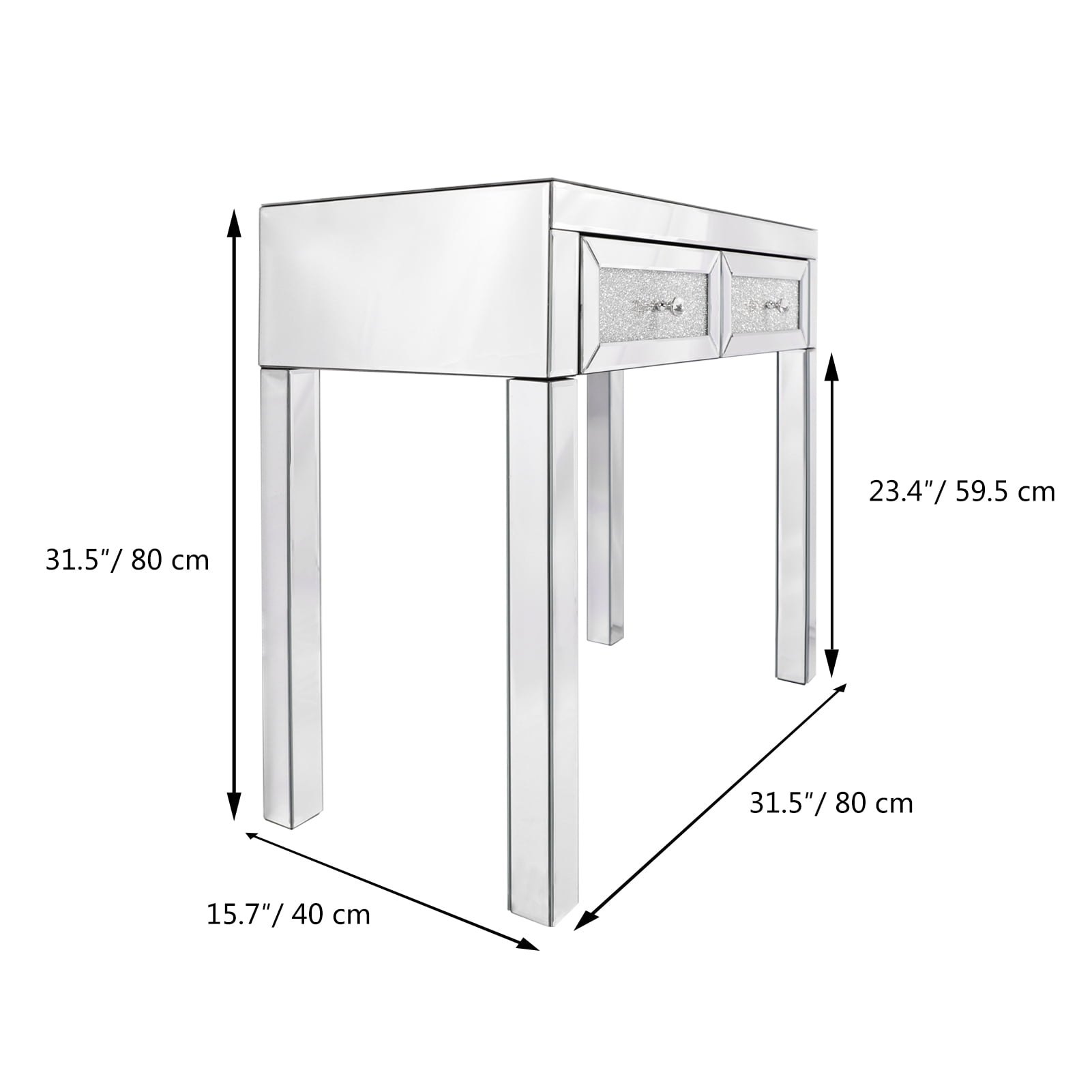 Private Jungle 2 Piece Home Furnishing Mirrored Vanity Table Set with Stool,Silver Private Jungle 2 Piece Home Furnishing Mirrored Vanity Table Set with Stool,Silver