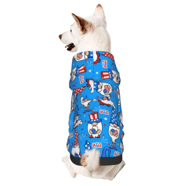 Fotbe Gnomes in USA Sudadera con Estampado para Perros Pequeños – Suéter con Capucha para Mascotas, Tela Suave de Forro Polar con Bolsillo-Small
