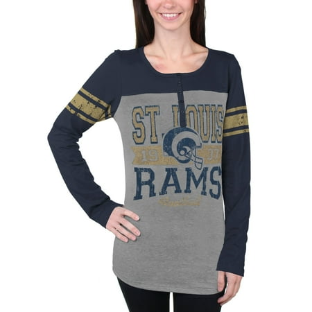 Classic St. Louis Rams 5th and Ocean by New Era Women's Tri-Blend Henley Long Sleeve T-Shirt - Gray