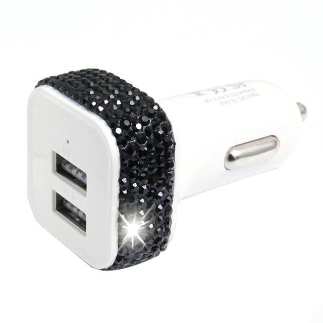 Riwesomey Enchufe del de coche de coche de diamante hecho a mano Accesorios de coche de coche USB de cristal ostentoso Vehículos, repuestos y accesorios Mis Numero 3 Riwesomey VI008713-03