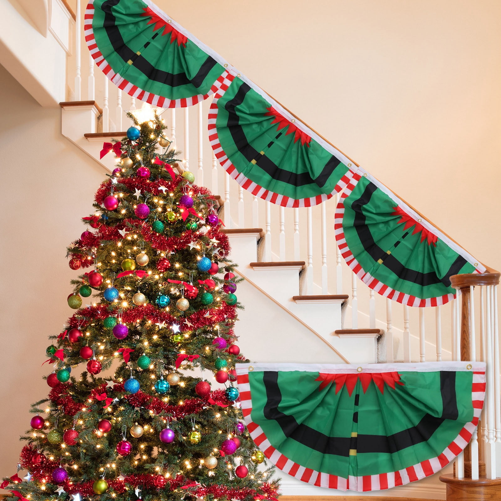 Adornos navideños, bandera festoneada navideña con estampado de rayas ...