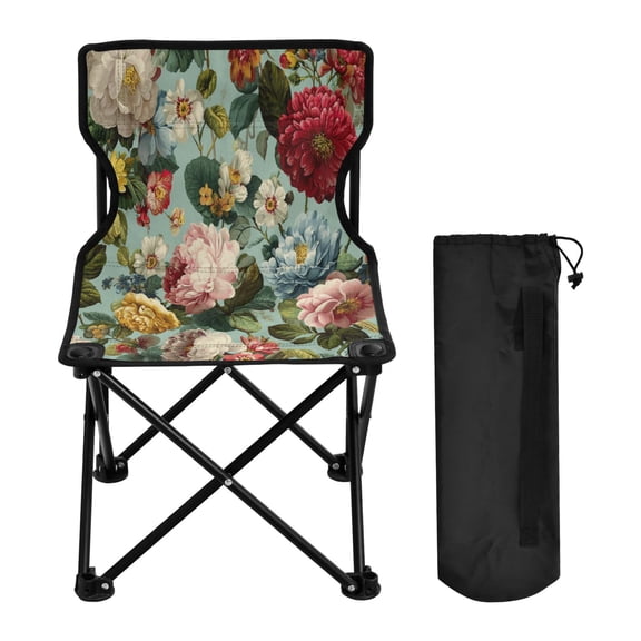 600D Oxford Camping Chair Portable Foldable Chair Supports 220 lbs for Picnic, Fishing, Backpacking Floral Pattern with Roses
