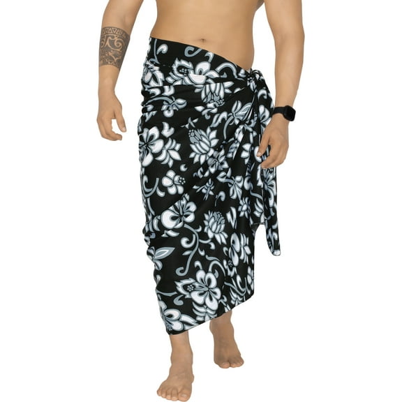 HAPPY BAY Men's Pareo Swim Trunk Surfing Sarong Long Beach Wrap One Size Midnight, All Over Floral Summer Vacation Aloha