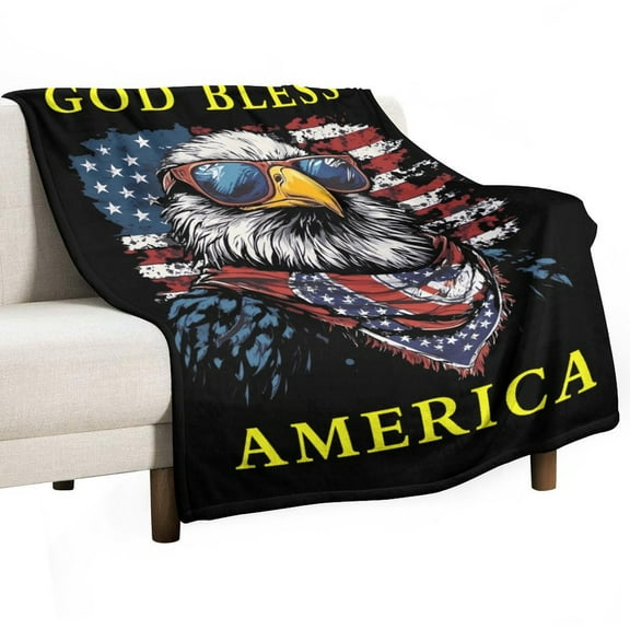 God Bless America Bald Eagle USA Flag 4th Of July Super Soft Blanket Christmas Throw Blanket Flannel Microfiber Blankets for Couch Bed Sofa Fluffy and Warm 30"x40"