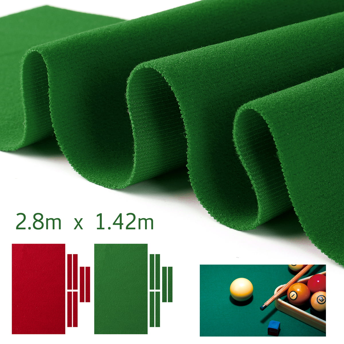 8' BED CLOTH & RAILS VELOCITY PRO Pool Table Cloth STANDARD GREEN 
