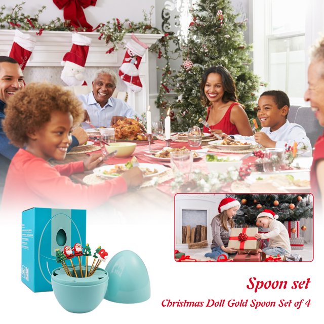 Juego De Cubiertos De Navidad Árbol de Navidad Tenedor Cuchara Set Postre de dibujos animados Vajilla Caja de regalo (Estilo C)