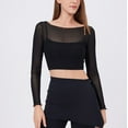 thumbnail image 5 of Lenpel Women's Mesh Crop Top Long Sleeve Crew Neck Workout Yoga Running Shirts See Through Clubwear Blouses, 5 of 6