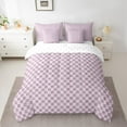 thumbnail image 2 of Castle Fairy Teens Geometric Plaid 7-Piece Twin Bedding Sets,Grey Pink Bedding Comforter Set,Minimalist Lattice Breathable Sheet Sets,Ultra Soft Home Decor, 2 of 8