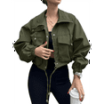 thumbnail image 1 of Womens Cropped Jacket Zip Up Oversized Utility Anorak Coat with Pockets Green S, 1 of 8