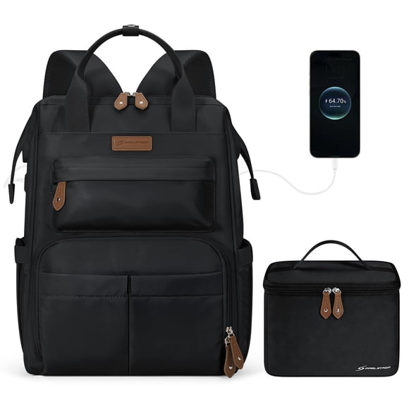 Maelstrom Travel Laptop Backpack for Women Men,Backapck Fits 15.6-17.3 Inch Laptop, Teacher/Work Bag with Insulated Lunch Box (Black)