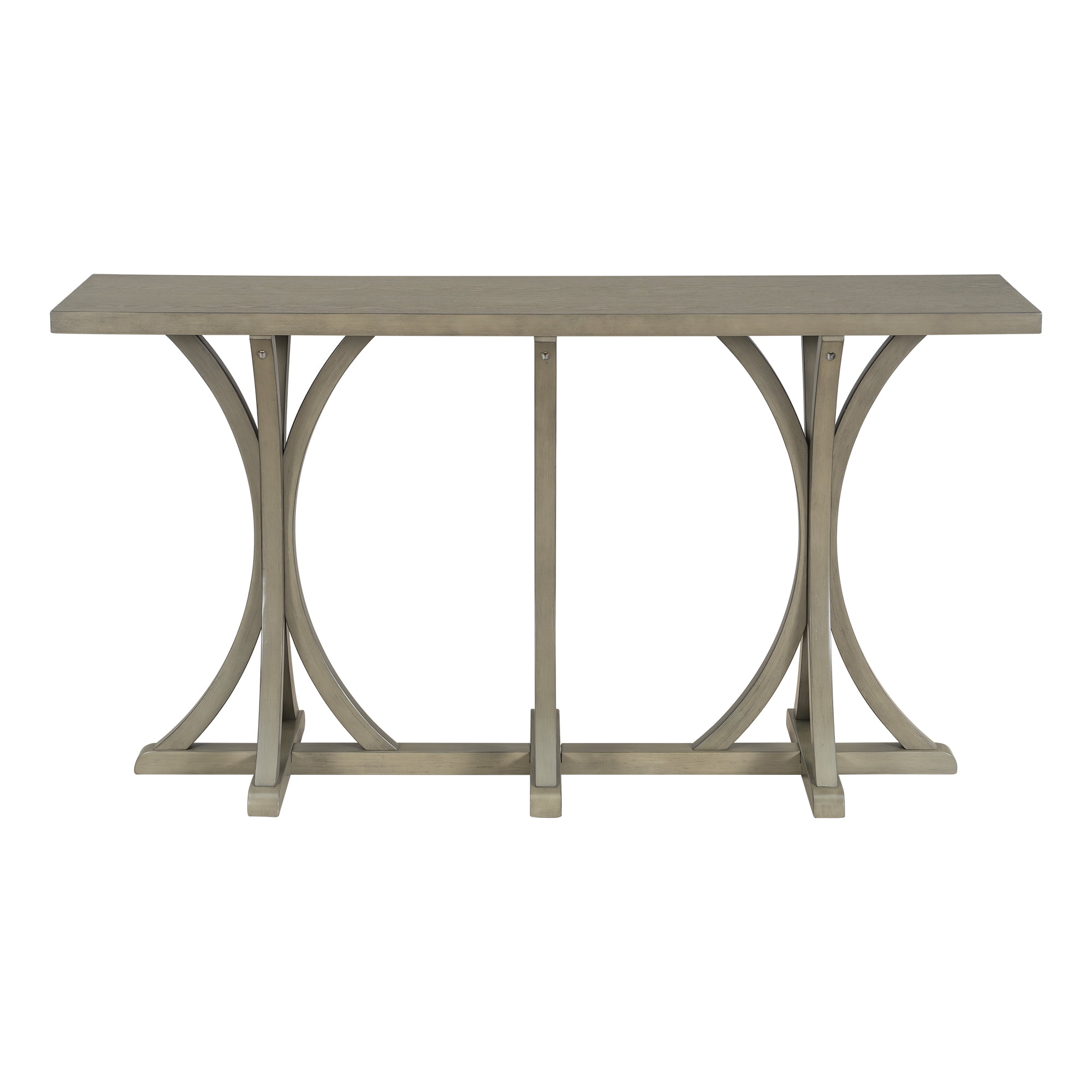59.8" Wooden Console Table with Oak Veneer Top, Farmhouse Entryway Table with Rubber Wood Slender Curved Legs, Perfect for Living Room, Entryway, Hallway, Dining Spaces