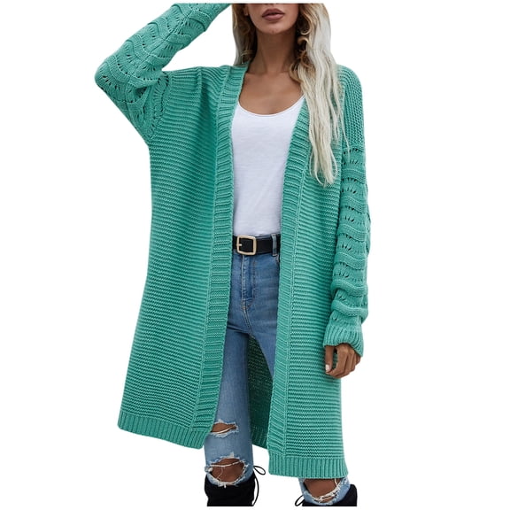 Virmaxy Cable Knit Cardigan Women's Casual Fashion Long Solid Color Women's Knitted Cardigan Trendy Cardigans For Women Green L