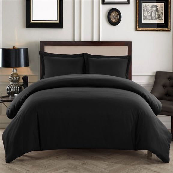 Quilt Cover Sheet Set Microfiber，Cool & Breathable Solid Color Pillowcase Black