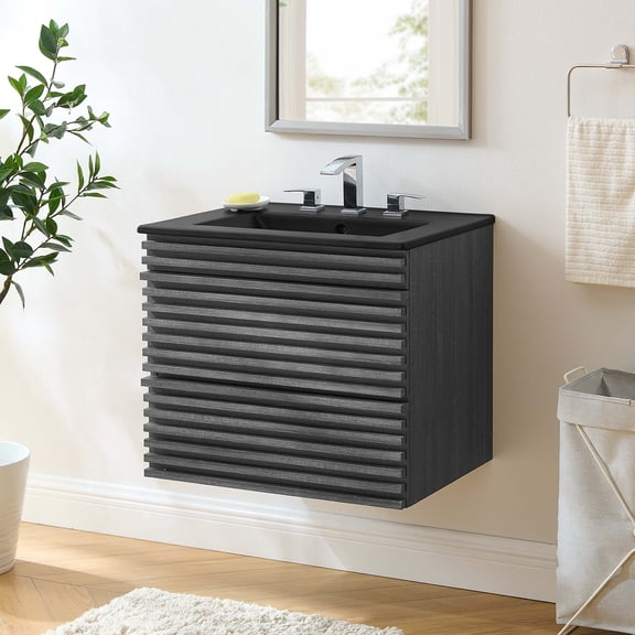 Modway Render 24" Wall-Mount Bathroom Vanity in Charcoal Black