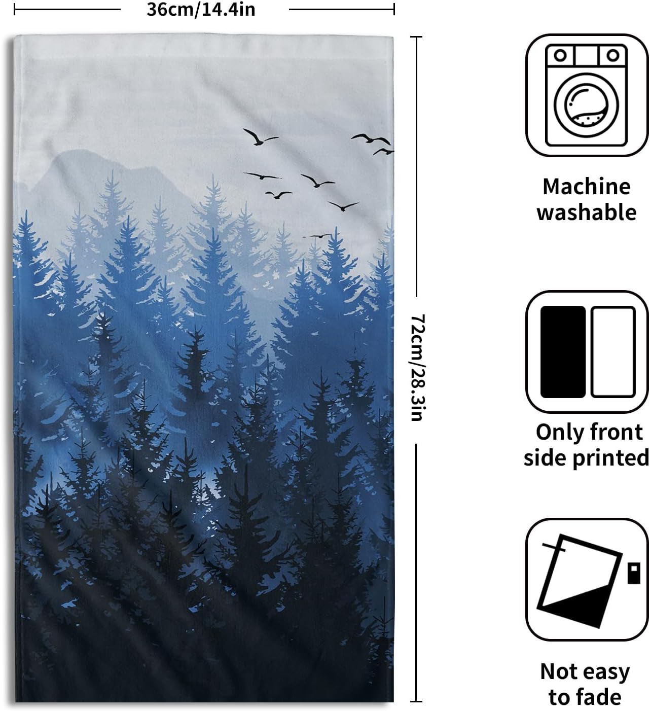 Foggy Forest Hand Towels 2 Pieces, Blue Winter Birch Trees Nature Landscape Towels Soft Quick Dry Microfiber Towel Multipurpose for Bathroom Hotel Gym Spa,28X14 Inch