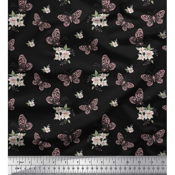 Soimoi Cotton Duck Fabric Leaves,Floral & Butterfly Print Fabric by Yard 42 Inch Wide