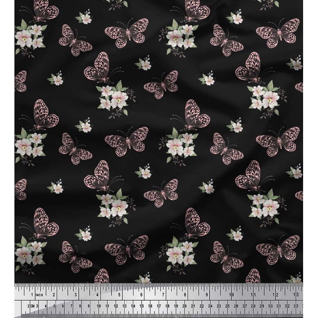 Soimoi Velvet Fabric Leaves,Floral & Butterfly Fabric Prints By Yard 58 Inch Wide