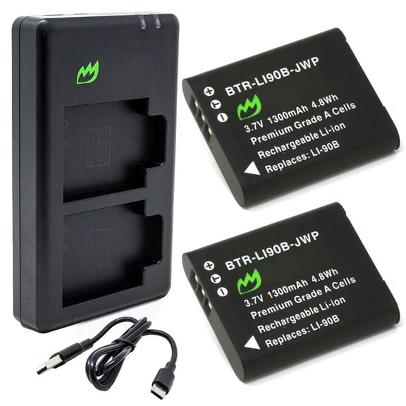 Replacement for Olympus Tough TG-6 Battery (2-Pack, 1300mAh) and USB-C Dual Charger