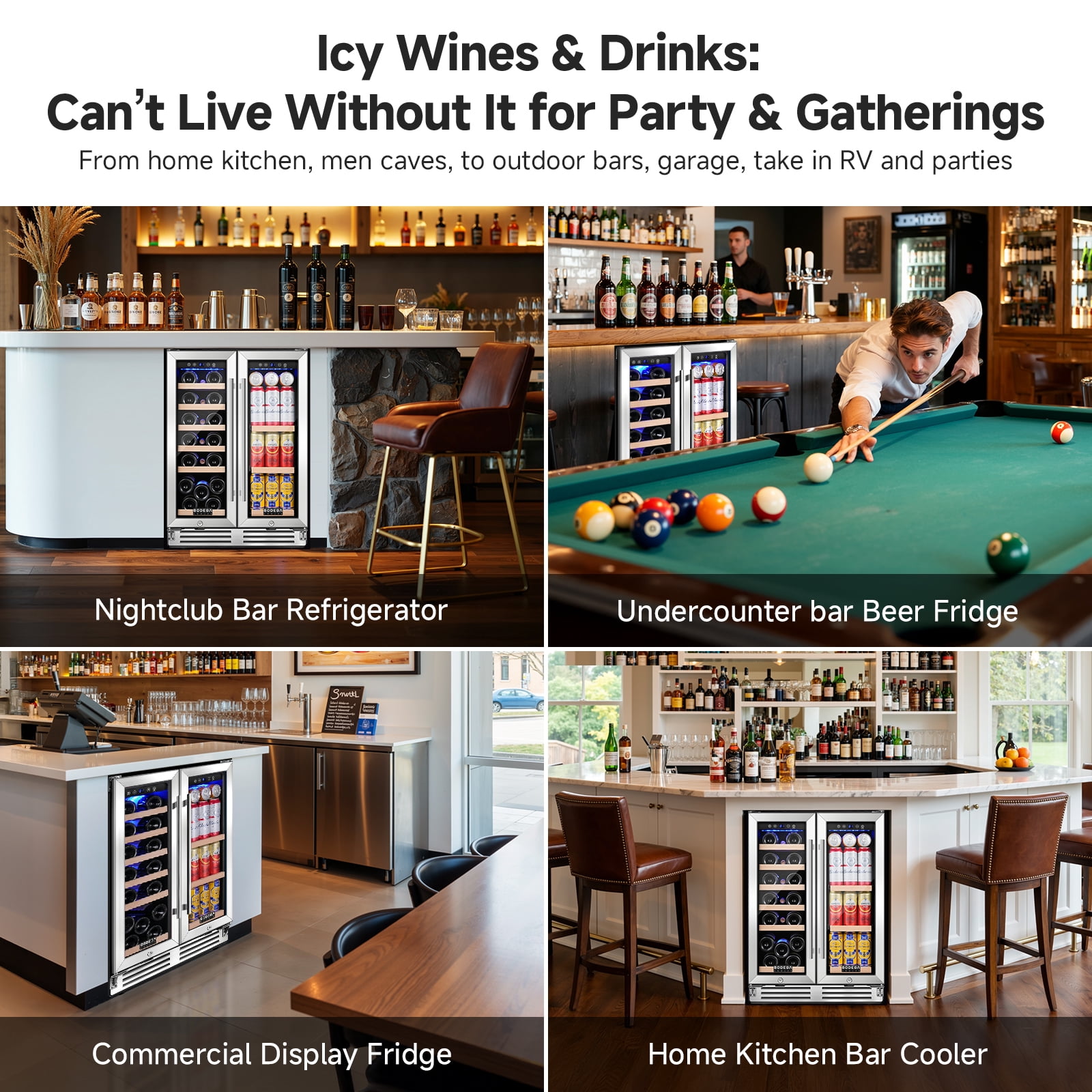 BODEGA Wine and Beverage Refrigerator, 24 Inch Dual Zone Wine Cooler, Freestanding or Under Counter Wine Fridge Hold 20 Bottles and 62 Cans