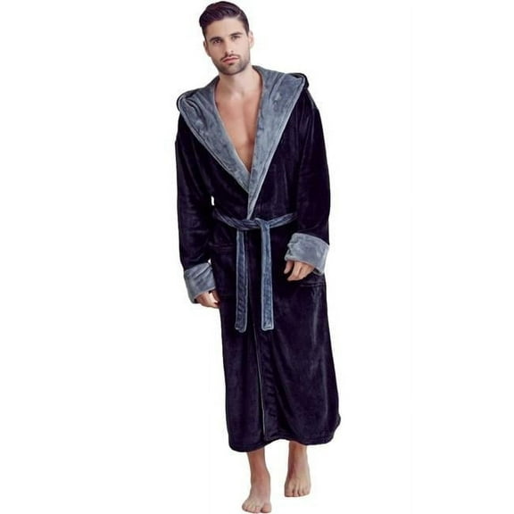 Towelsoft PLH-RB-Men-BLK-SM Men Plush Shawl Collar Robe, Unisex - Black - Small & Medium