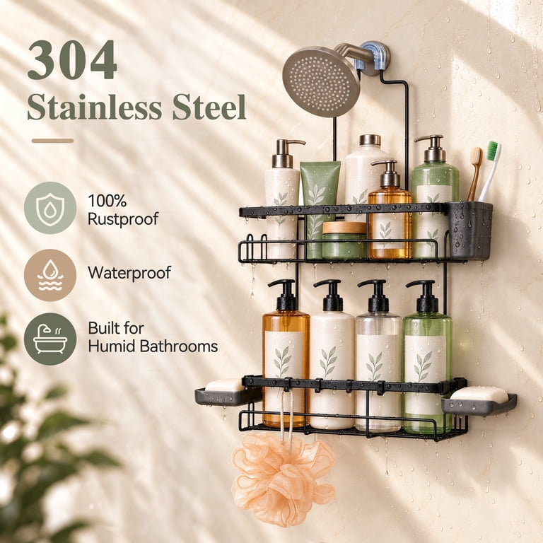 TINANA Hanging Shower Caddy Over Showerhead, Black Stainless Steel photo 4