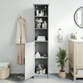 thumbnail image 3 of Flash Furniture Freestanding Linen Tower Storage Cabinet with Magnetic Close Door, In-Cabinet Adjustable Shelf, and 3 Upper Open Shelves in Gray, 3 of 13