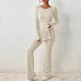 thumbnail image 2 of Diufon Womens Knit Sets Round Neck Long Sleeve Side Hem Split Sweaters Solid Color Trousers, 2 of 7