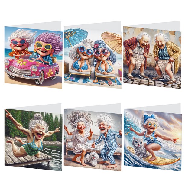 Tarjeta Felicitación Pintura Diamantes 6 PPC Anciana DIY para Favores Fiestas Navideñas