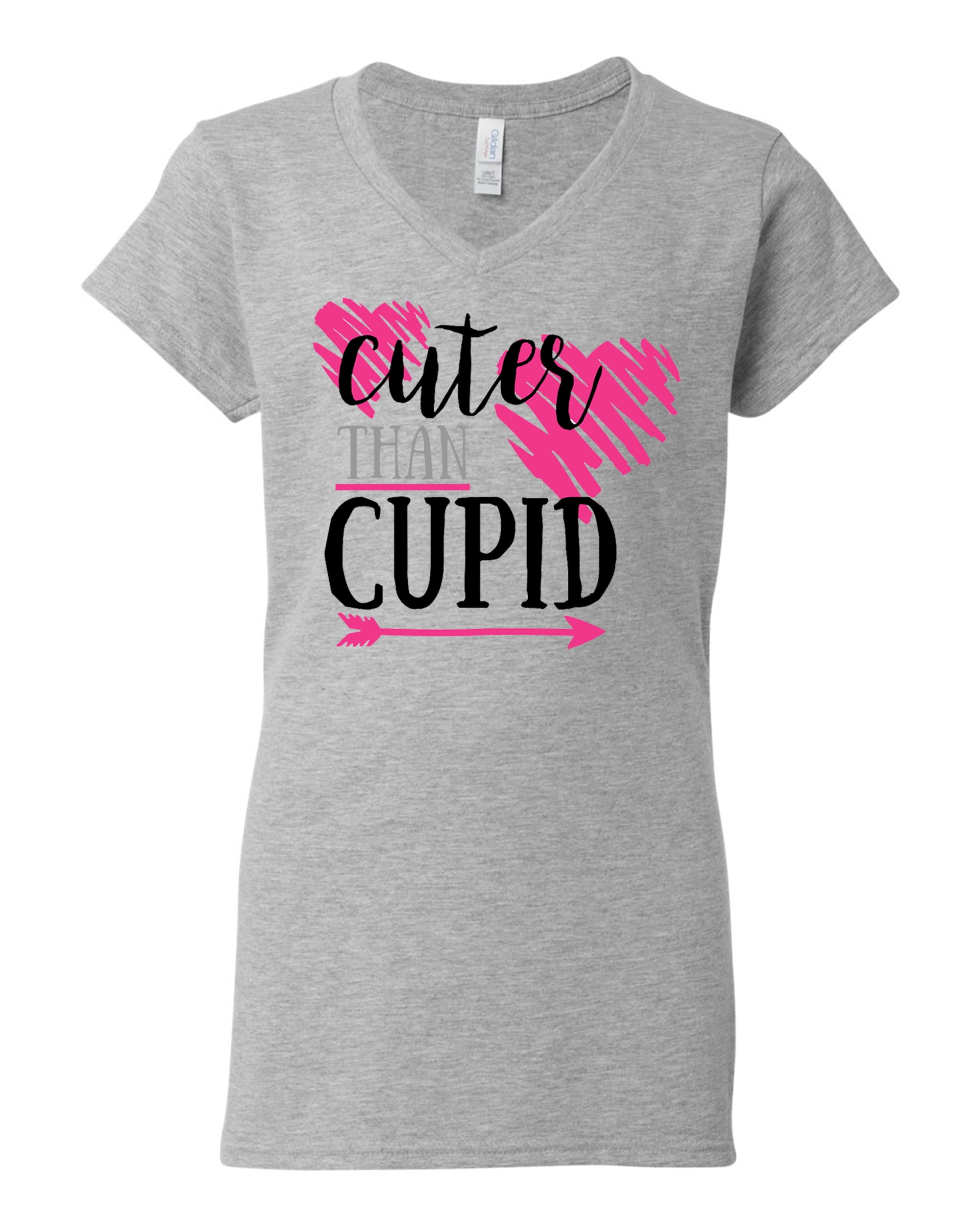 Cuter Than Cupid Valentine's Day Women's Vee Neck Shirt Sports Grey - Picture 7 of 12