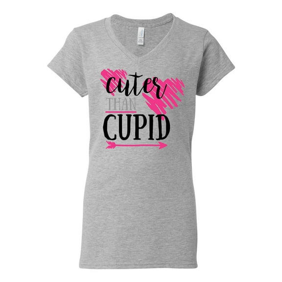 Cuter Than Cupid Valentine's Day Women's V-Neck Shirt-Sports Grey-Medium