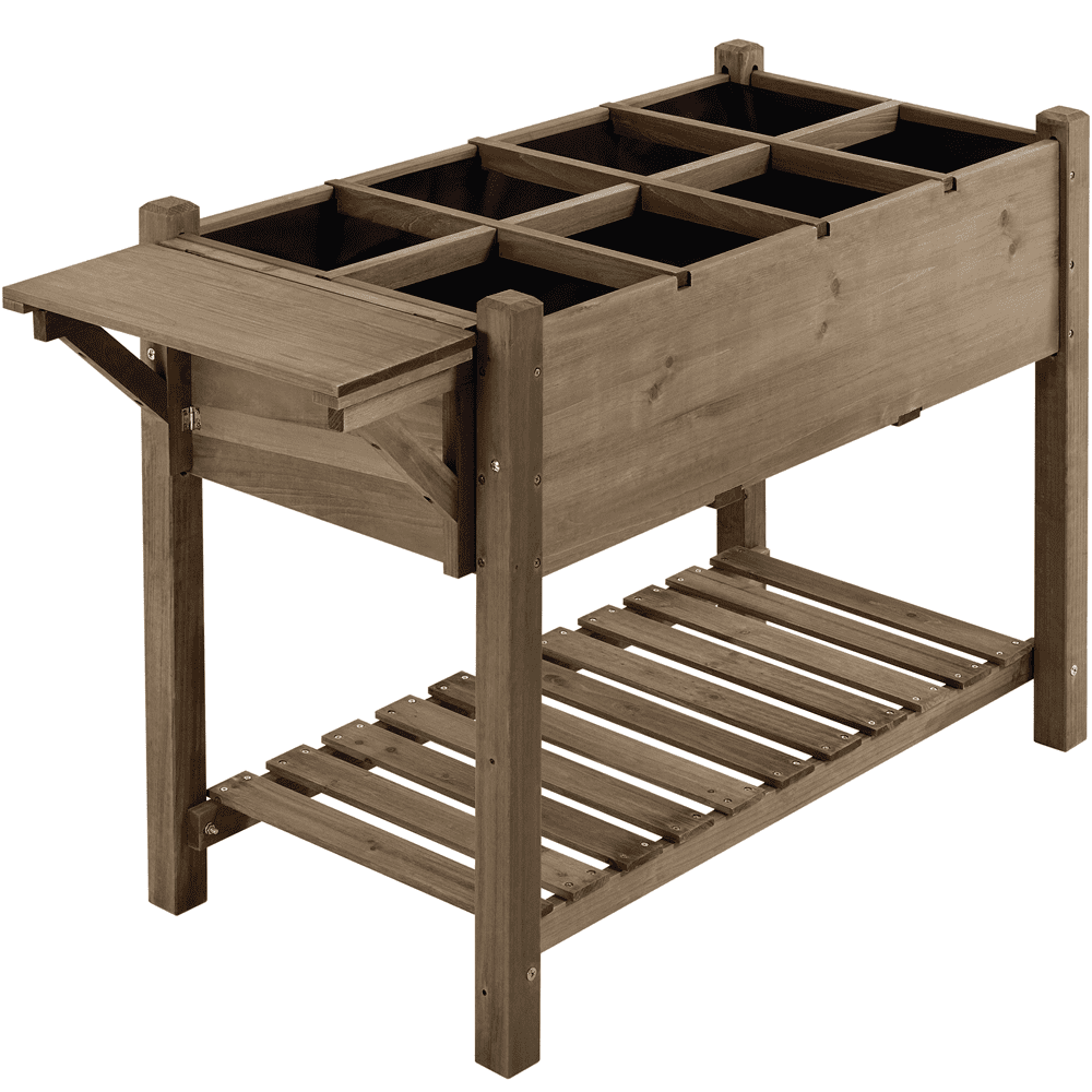 Yaheetech Solid Wood Elevated Garden Bed Planter Box with Removable Grow Grids, Dark Brown