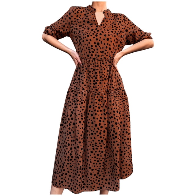 Pompotops Robe Longue Maxi Bohème Mode Femme Col en V Manches Mi-Longues Imprimé Floral