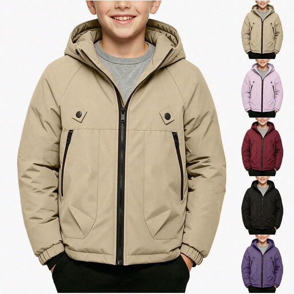 Teylalorva Boys Outerwear (3-12) Winter Ski Jacket Waterproof Windproof Hooded Coat Warm Outdoor Sports Snow For Kids Khaki Size 5T