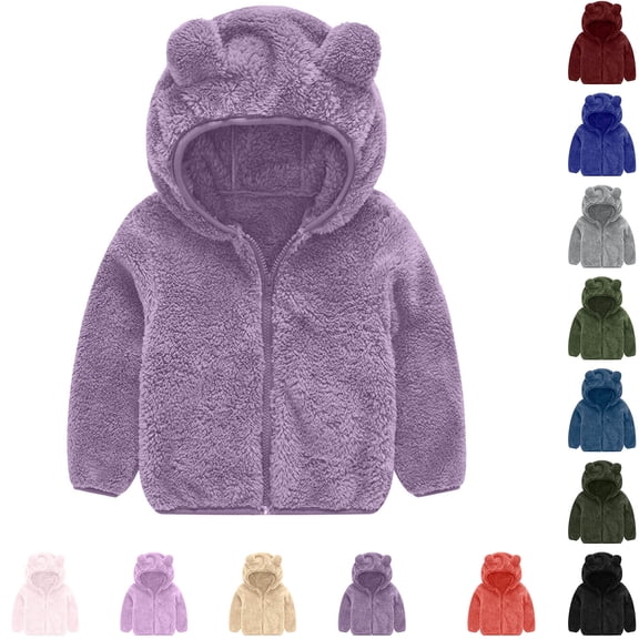 Swuxness Toddler Hooded Fleece Jackets Long Sleeve Solid Color Fall Short Warm Coat
